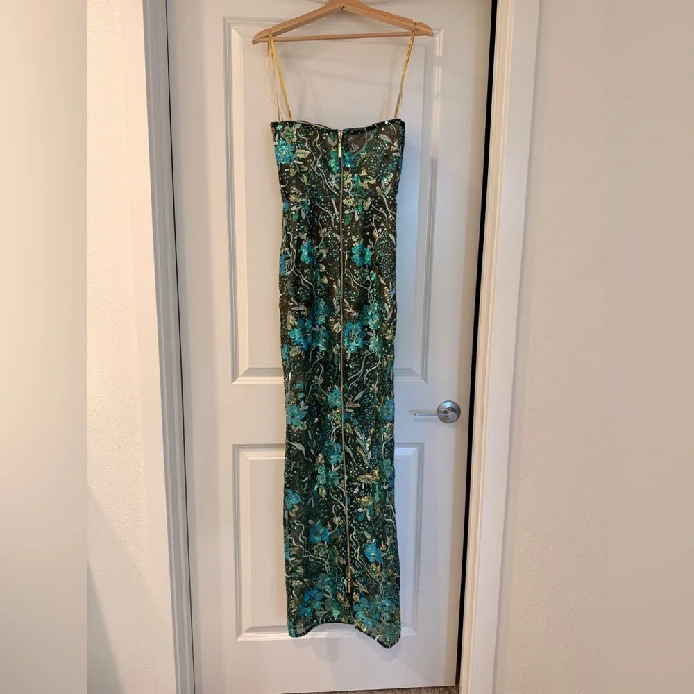 NWOT BRONX AND BANCO Dahlia Teal Multi Maxi Dress, Strapless Floral Gown - Picture 8 of 14